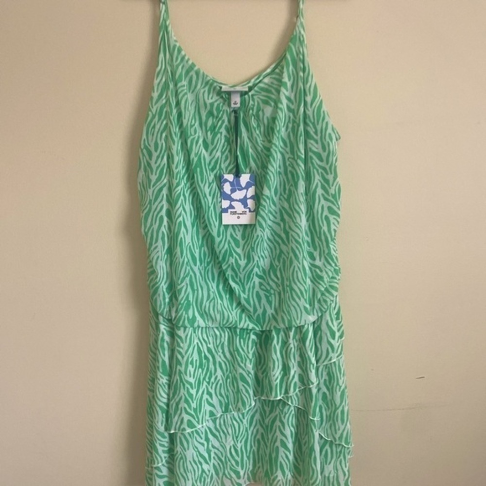 Diane Von Furstenberg  Mesh Sea Twig Green Mini Dress Size 3X NWT